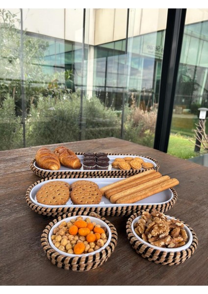 Tekstil 4 ’lü Hasır Görünümlü Servis ve Sunum Seti – Şık Masa Sunumları Için - Siyah