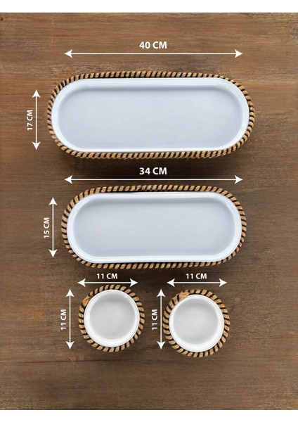 Tekstil 4 ’lü Hasır Görünümlü Servis ve Sunum Seti – Şık Masa Sunumları Için - Siyah