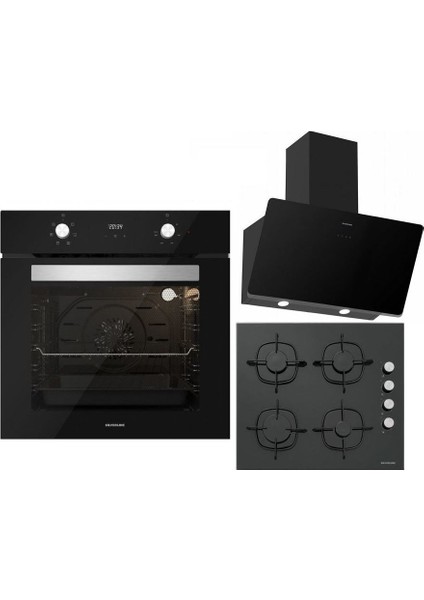 Silverline Siyah Ankastre Set :soho Siyah 60 cm Cam Davlumbaz , CS5335B01 Siyah Ankastre Cam Ocak , B06502B01 Siyah Ankastre Fırın