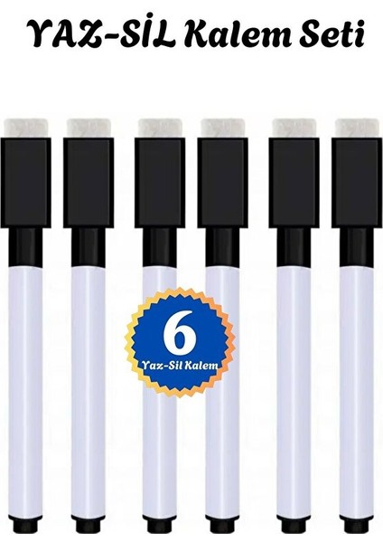 Yaz Sil Kalemi Seti - Yazı Tahtası Kalemi (6 Adet Siyah)