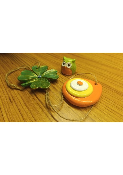 El Yapımı Dört Yapraklı Yonca, Baykuş ve Nazar Boncuğu 3’lü Dekoratif Set – Şans, Koruma ve Bilgelik Temalı fiyatları