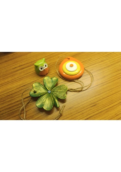 El Yapımı Dört Yapraklı Yonca, Baykuş ve Nazar Boncuğu 3’lü Dekoratif Set – Şans, Koruma ve Bilgelik Temalı modelleri