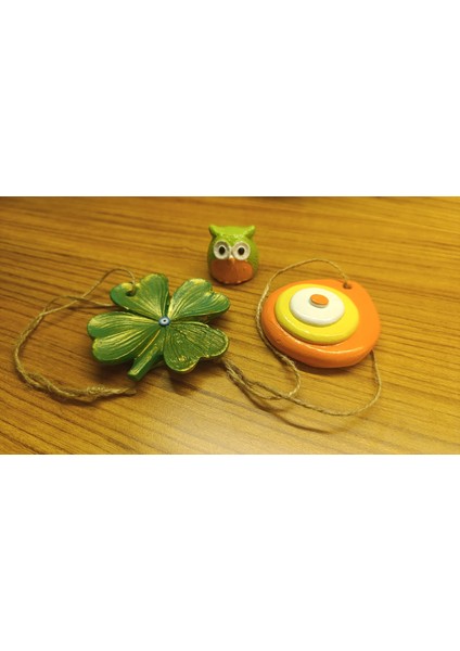 El Yapımı Dört Yapraklı Yonca, Baykuş ve Nazar Boncuğu 3’lü Dekoratif Set – Şans, Koruma ve Bilgelik Temalı fırsatları