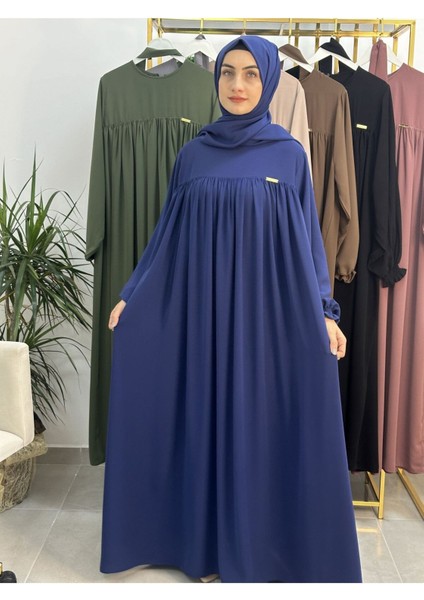 Şallı ve Üsten Robalı,kemerli Elbise Takım .hijap ,abaya (Hac ve Umre Için Uygundur) Indigo