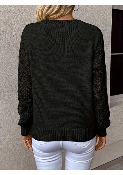 Mdb Kadın Uzun Kollu V Yaka Kol Delikli Baklava Desen Detaylı Triko Kazak fırsatları