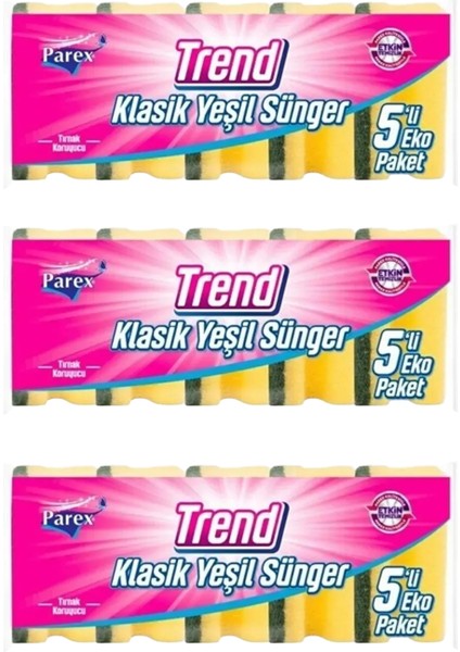 Trend Klasik Oluklu 5'li Sünger Üçlü Paket