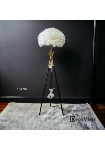 Decovien Tüy Başlıklı Tripod Ayaklı Dekoratif Lambader – 164 cm