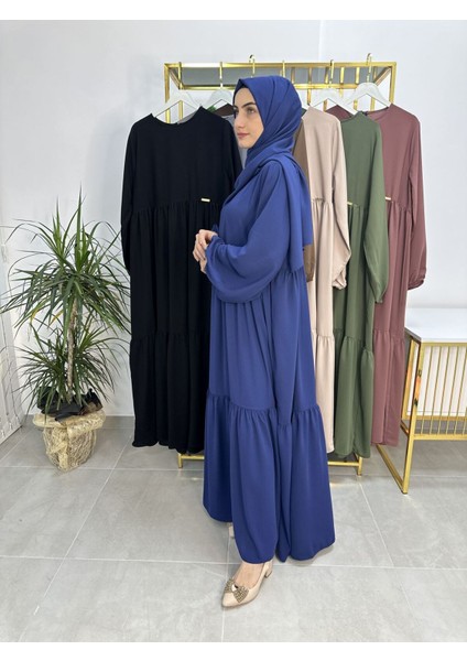 Iki Kat Büzgülü Elbise ve Şallı Takım .hijap ,abaya (Hac ve Umre Için Uygundur) Indigo fırsatları