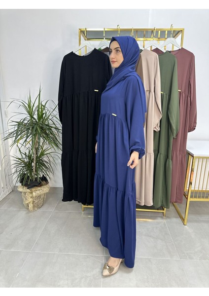 Iki Kat Büzgülü Elbise ve Şallı Takım .hijap ,abaya (Hac ve Umre Için Uygundur) Indigo indirimleri