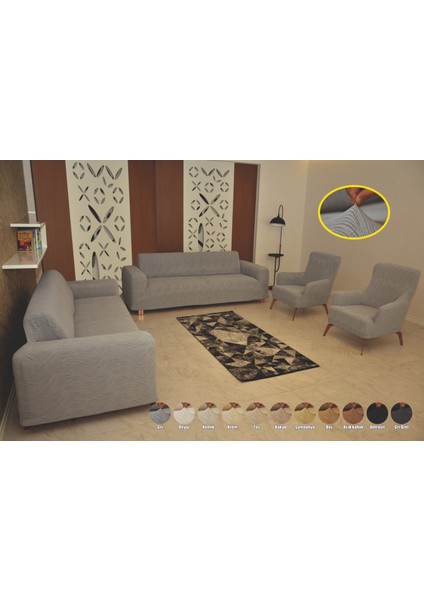 Koltuk Örtüsü 3+3+1+1 Giydirmeli Jakar Likralı Gri