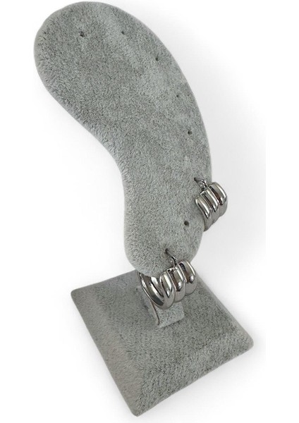 Üç Çizgili Kadın Çelik Halka Küpe Gümüş Renk