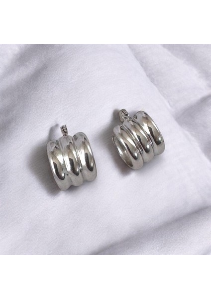 Üç Çizgili Kadın Çelik Halka Küpe Gümüş Renk fiyatları