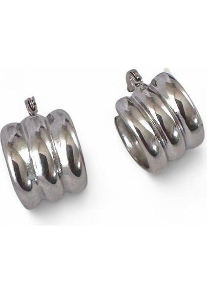 Üç Çizgili Kadın Çelik Halka Küpe Gümüş Renk modelleri