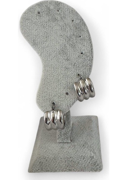 Üç Çizgili Kadın Çelik Halka Küpe Gümüş Renk fırsatları