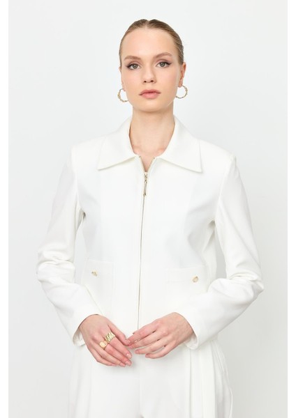 Fermuar Detaylı Kısa Ceket-Kemık