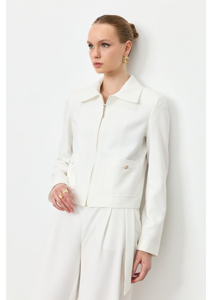 Fermuar Detaylı Kısa Ceket-Kemık