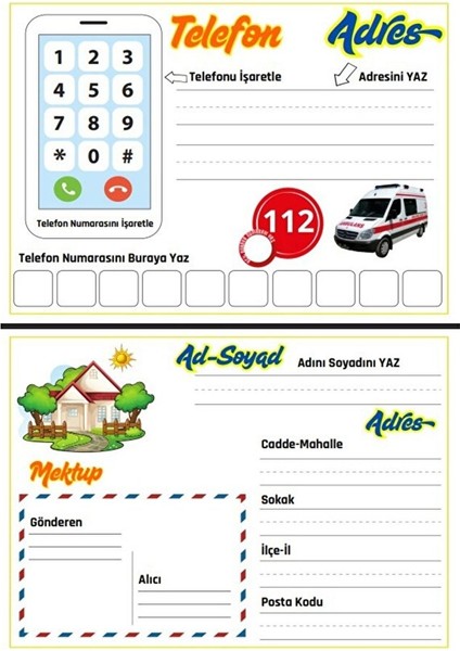 Telefon Numarası Acil Yardım ve Adres Yazma-Silme Etkinliği (Laminasyonlu) fiyatları