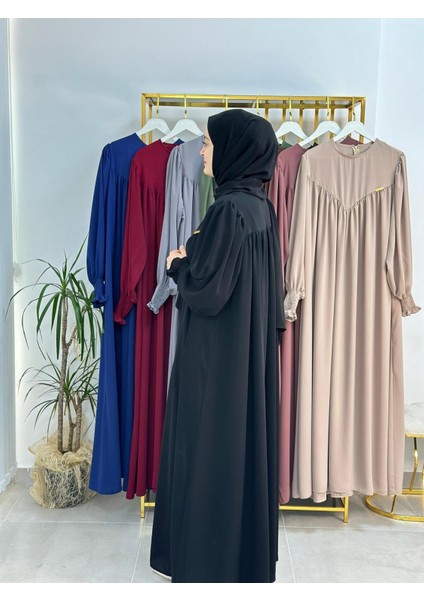 Sallı ,önü V Model Büzgülü Tesettür Elbise Takım ,ferrace,abaya, Hicab,hac ve Umre Için Uygun Siyah fırsatları