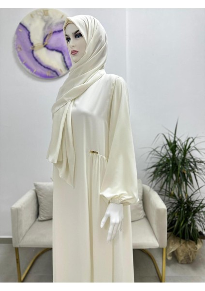 Şallı ,tesettür Yandan Büzgülü Elbise Takım ( Hac ve Umre Için Uygundur) Beyaz Renk fiyatları