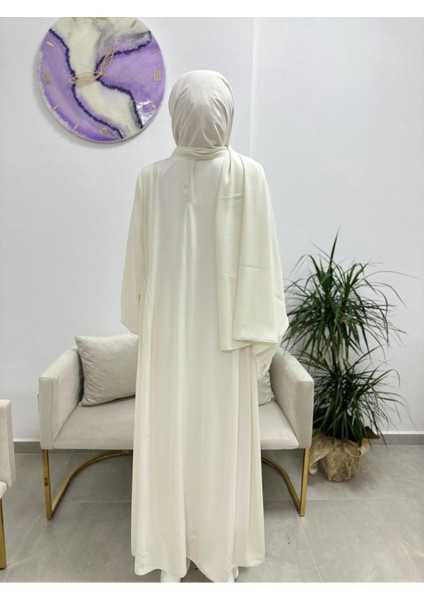 Şallı ,tesettür Yandan Büzgülü Elbise Takım ( Hac ve Umre Için Uygundur) Beyaz Renk modelleri