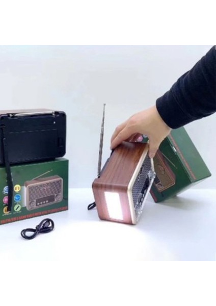 Küçük Boy Retro, Nostaljik, Ahşap Tasarım Bluetooth Hoparlörlü, Şarjlı, Taşınabilir Yanı LED Işıklı Fm/am Destekli Radyo NS6675 modelleri