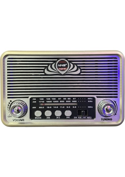 Küçük Boy Retro, Nostaljik, Ahşap Tasarım Bluetooth Hoparlörlü, Şarjlı, Taşınabilir Yanı LED Işıklı Fm/am Destekli Radyo NS6675