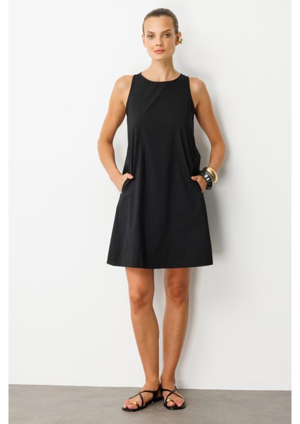 Pamuklu Rahat Kalıp Elbise-Siyah fiyatları