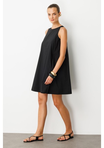 Pamuklu Rahat Kalıp Elbise-Siyah modelleri