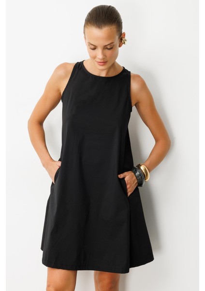 Pamuklu Rahat Kalıp Elbise-Siyah indirimleri