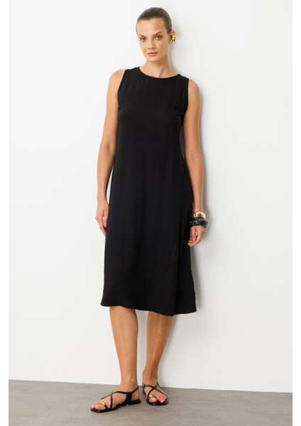 Rahat Kalıp Coton Elbise-Siyah
