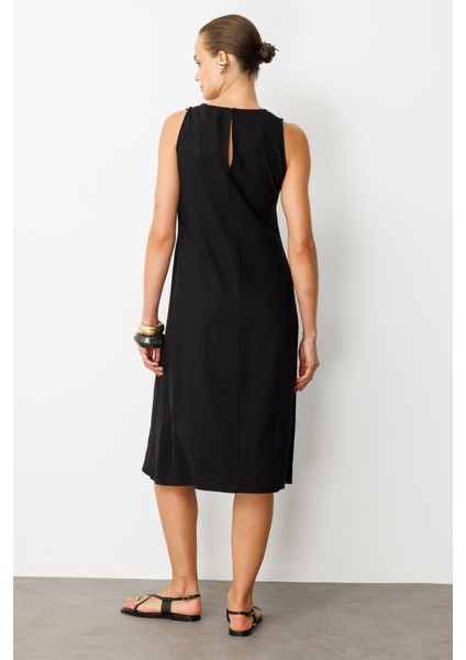 Rahat Kalıp Coton Elbise-Siyah