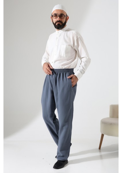 Erkek Lastikli Bel Cepli Hac Umre Müslin Pantolon - Füme (Ans) fiyatları