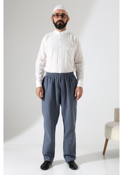 Erkek Lastikli Bel Cepli Hac Umre Müslin Pantolon - Füme (Ans) modelleri