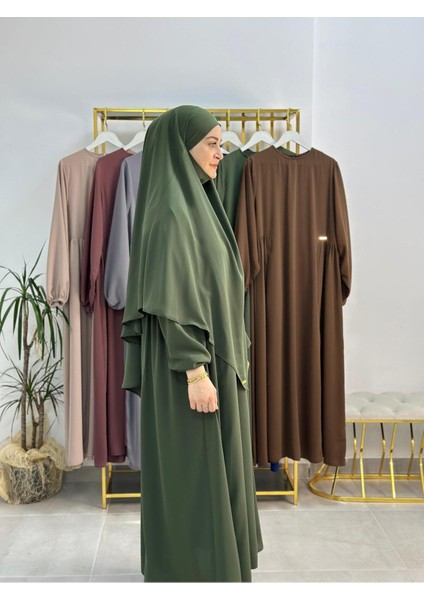Ferace & Abaya Sufle Takım ,yandan Robalı Elbise .hac ve Umre Için Uygundur Yeşil Renk modelleri