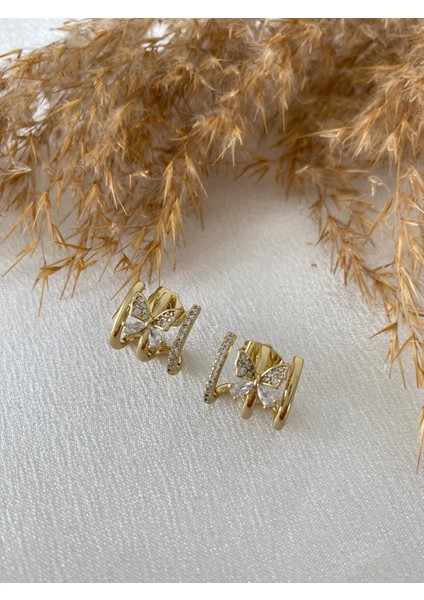 Kelebek Detaylı Xupıng Çelik Küpe