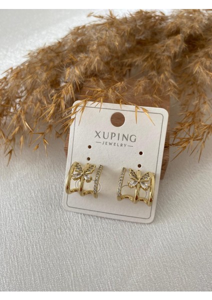 Kelebek Detaylı Xupıng Çelik Küpe modelleri