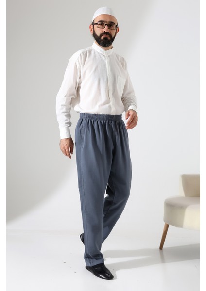 Erkek Lastikli Bel Cepli Hac Umre Müslin Pantolon - Füme (Ans) fırsatları