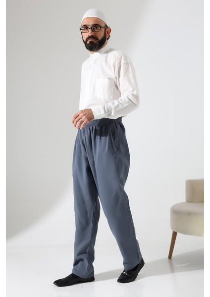 Erkek Lastikli Bel Cepli Hac Umre Müslin Pantolon - Füme (Ans) indirimleri