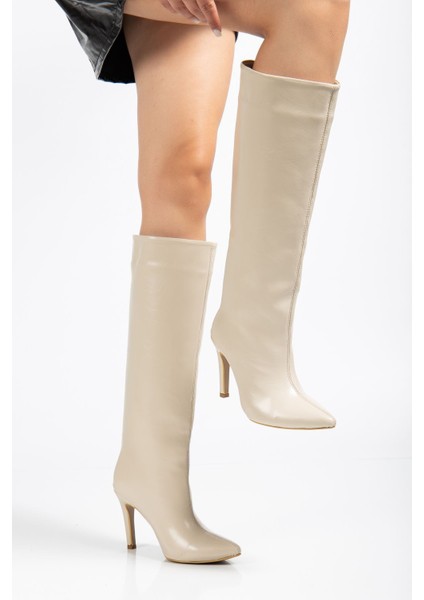 SYT-2004 Bej Mat Kırışık Rugan Günlük Bayan Çizme modelleri