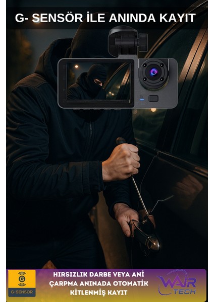 1080P Araç Içi 3 Kameralı LCD Ekranlı Gece Görüşlü Wifi G-Sensör Geri Görüş Kamera modelleri