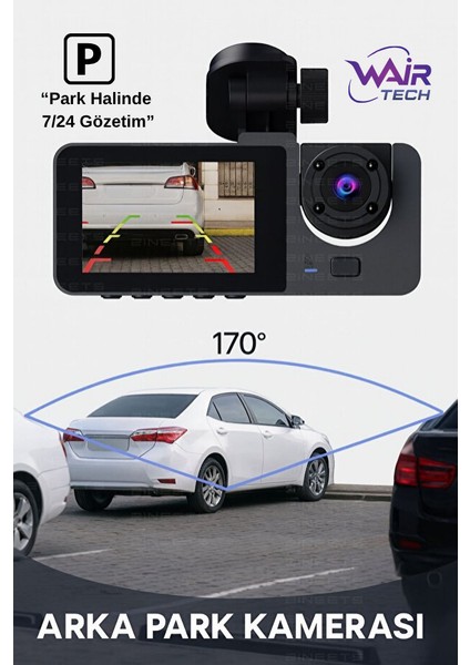 1080P Araç Içi 3 Kameralı LCD Ekranlı Gece Görüşlü Wifi G-Sensör Geri Görüş Kamera indirimleri