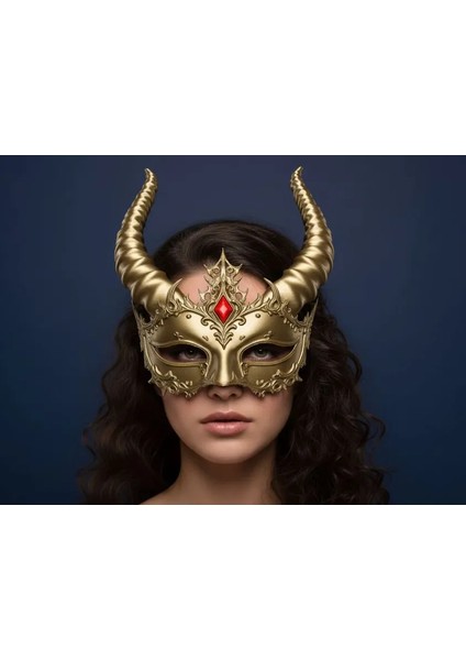 Boynuzlu Karanlık Maske – Elegant & Evil Dekoratif 3D Baskı Kostüm Maskesi