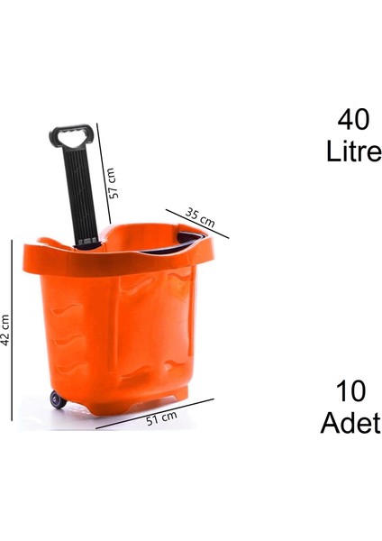 Tekerlekli Plastik Market Alışveriş El Sepeti 40 Litre Turuncu 10 Adet