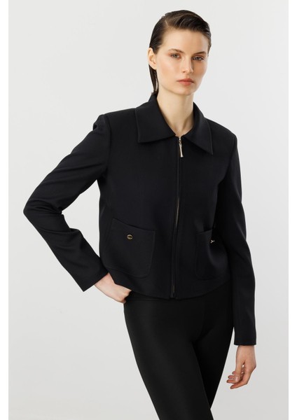 Fermuar Detaylı Kısa Ceket-Siyah fiyatları