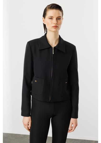 Fermuar Detaylı Kısa Ceket-Siyah modelleri