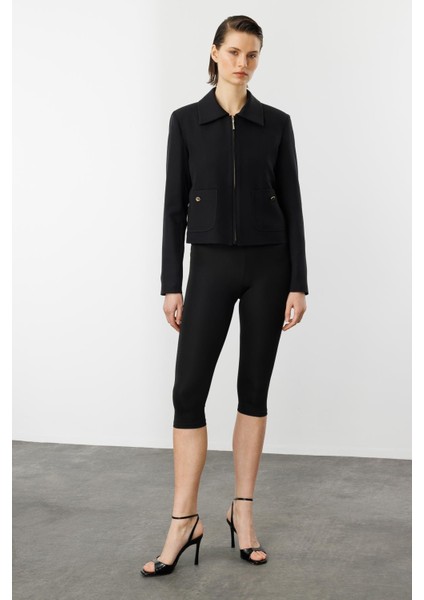 Fermuar Detaylı Kısa Ceket-Siyah fırsatları