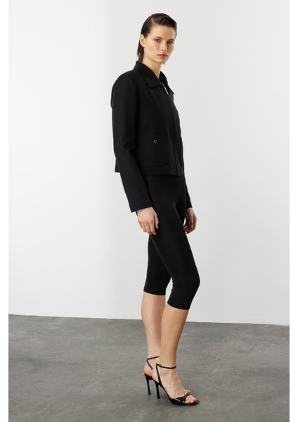 Fermuar Detaylı Kısa Ceket-Siyah indirimleri