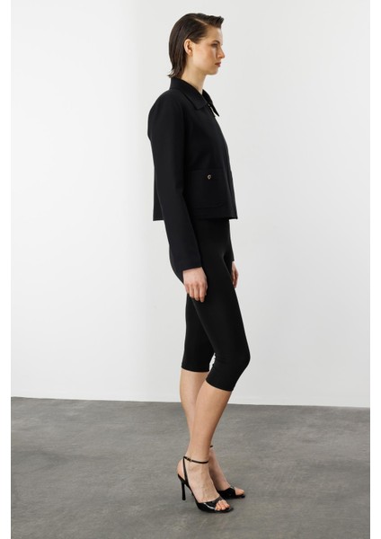Fermuar Detaylı Kısa Ceket-Siyah