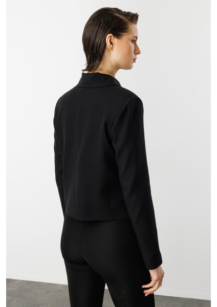 Fermuar Detaylı Kısa Ceket-Siyah