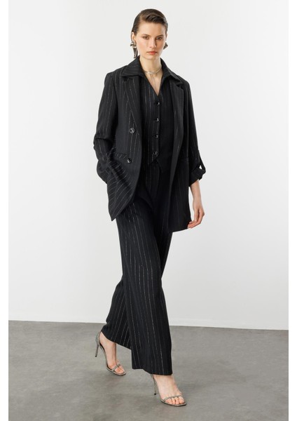 Kol Detaylı Sim Çizgi Ceket-Siyah